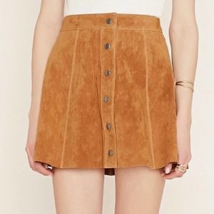 F21 Camel Suede Button Skater Skirt NWT MEDIUM